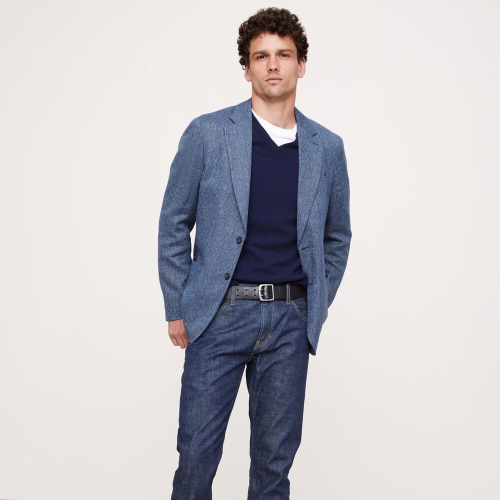 NWT $350 Banana Republic Cross Blue Linen-Cotton Herringbone Sport Coat